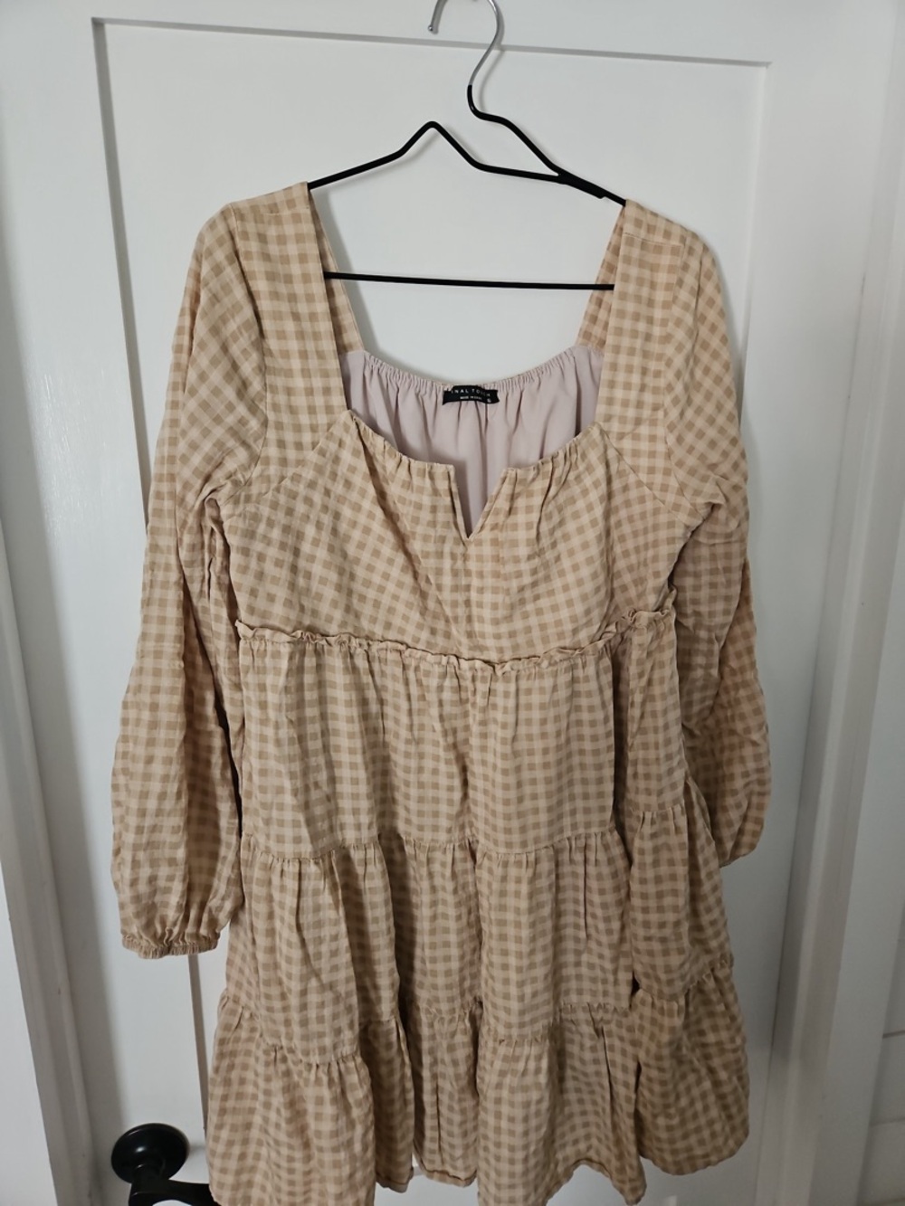 Final Touch Beige Gingham Tiered Dress